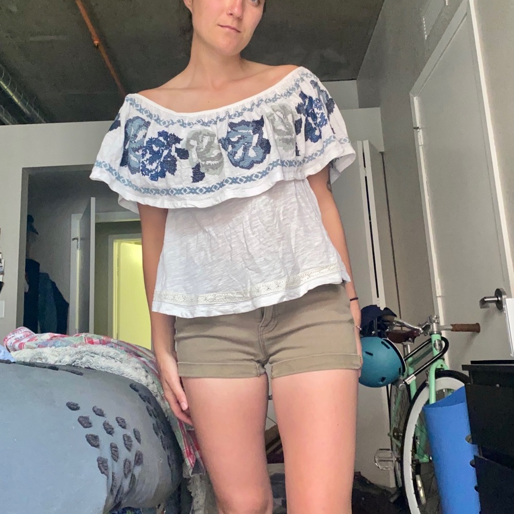 Free People Embroidered off-the-shoulder Blouse